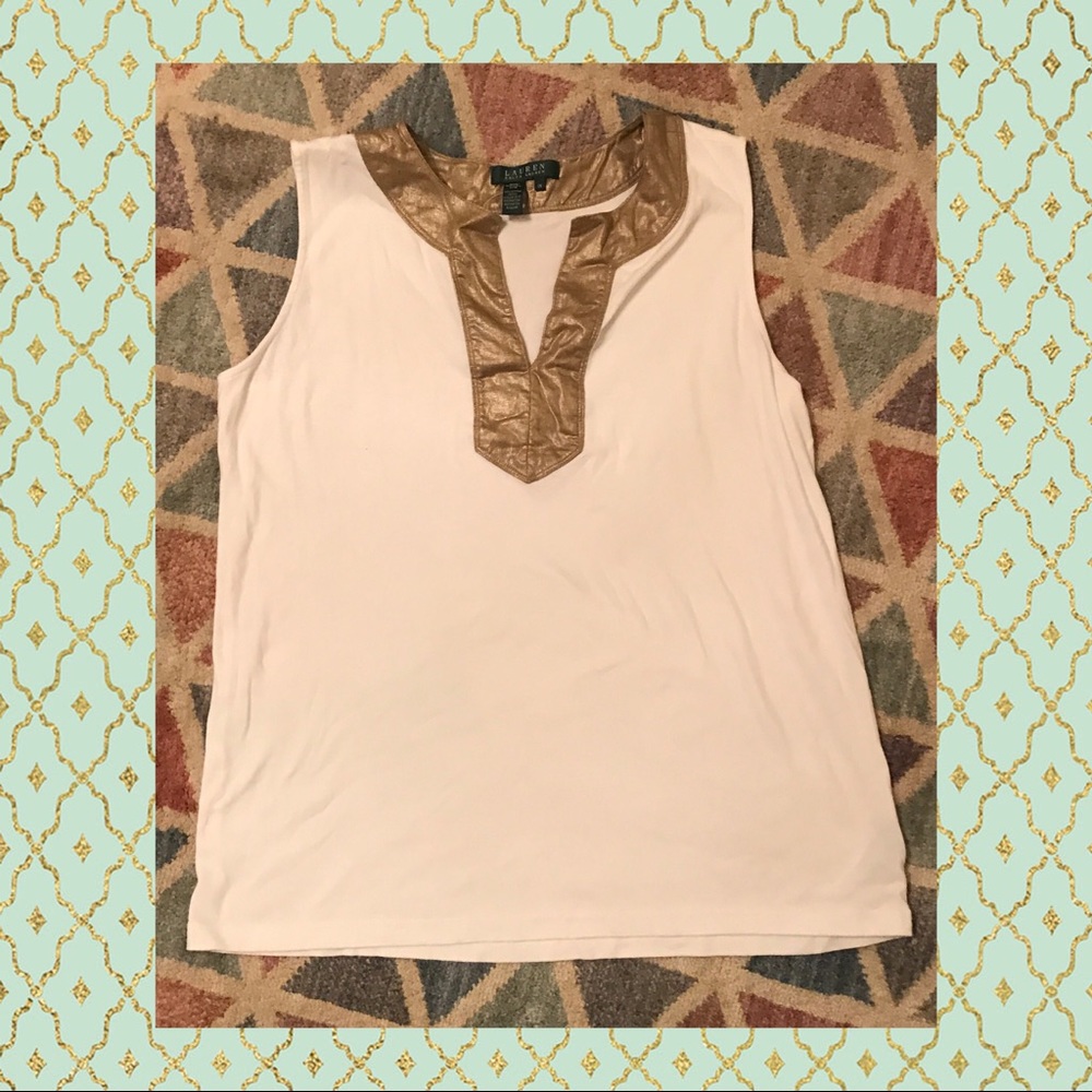 2/20 Ralph Lauren antique beige shell w gold trim